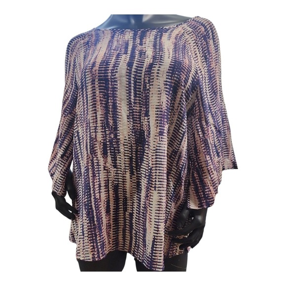 Nic + Zoe Blouse Boho Keyhole Blue Pink XL Womens Silk Blend Casual - Picture 1 of 16